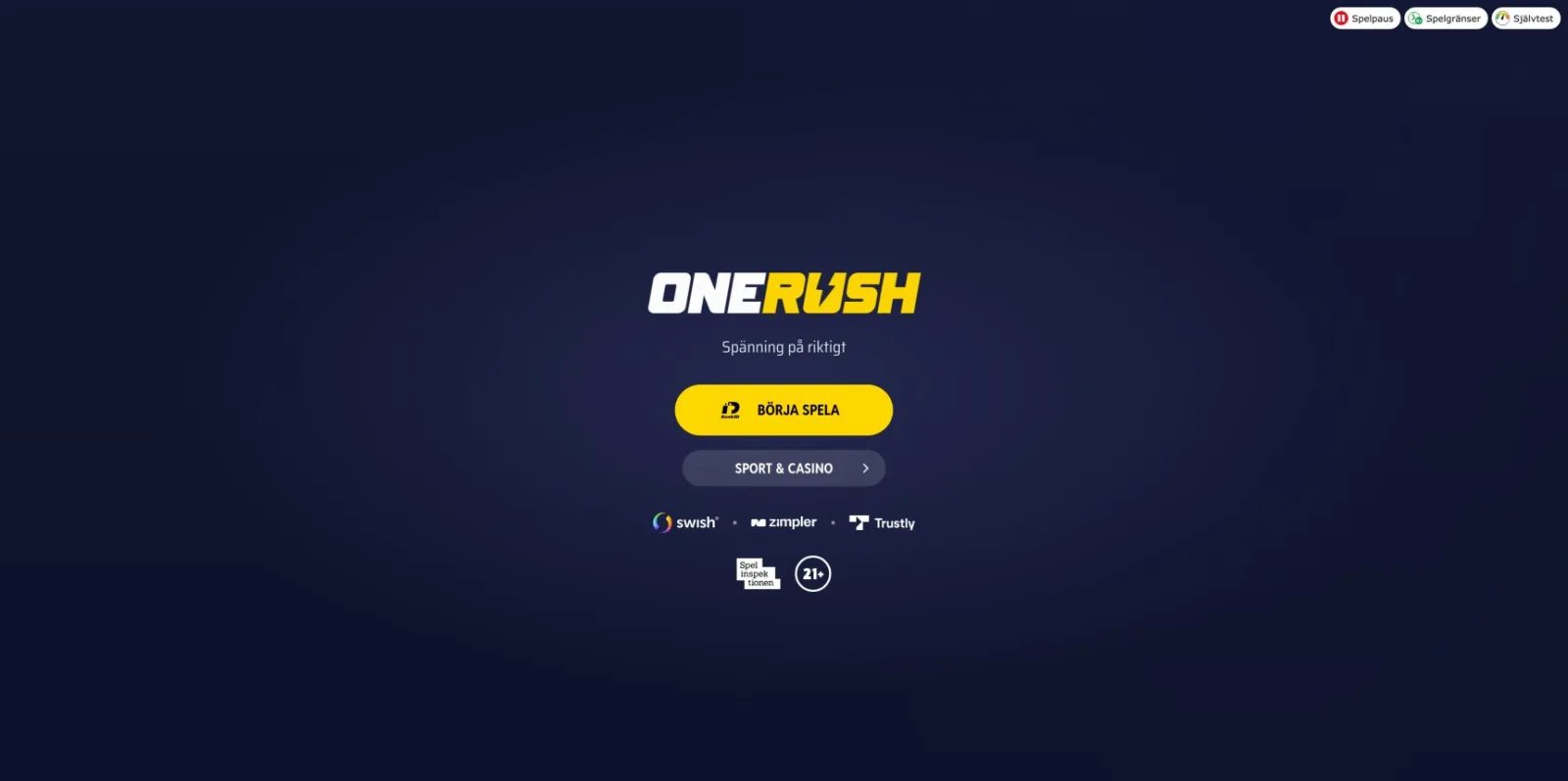 Skärmbild av startsidan hos OneRush