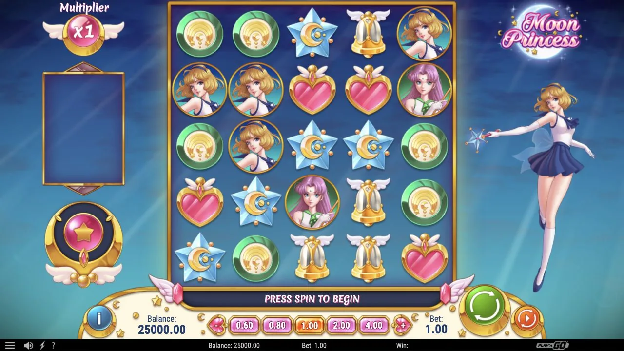 Moon Princess i Play’n GO:s demo med 5×5 symboler, Trinity-mätare och fiktivt saldo före första snurren
